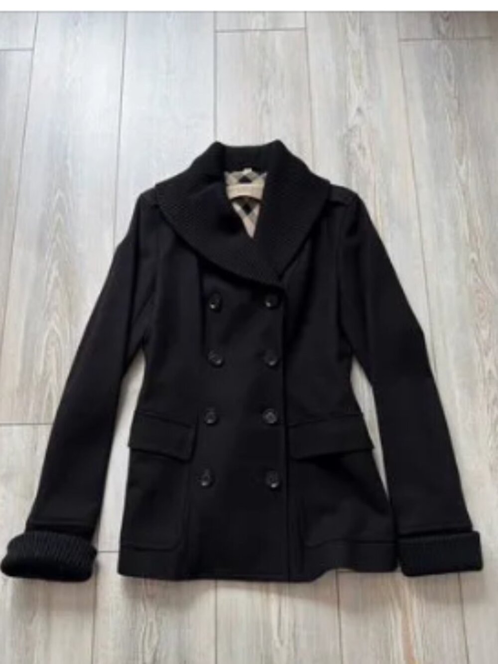 Burberry Black Double Breasted Wool Peacoat Jacket